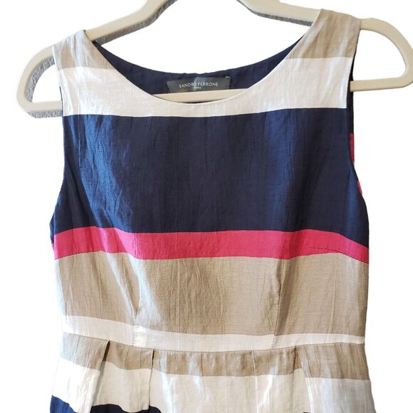 Sandro Ferrone‎ Womens Sleeveless Striped Linen Blend Dress TG.42 size 6 Italy - Picture 2 of 12
